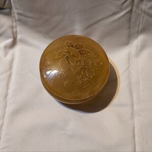 Floral Carved Alabaster Round Box
